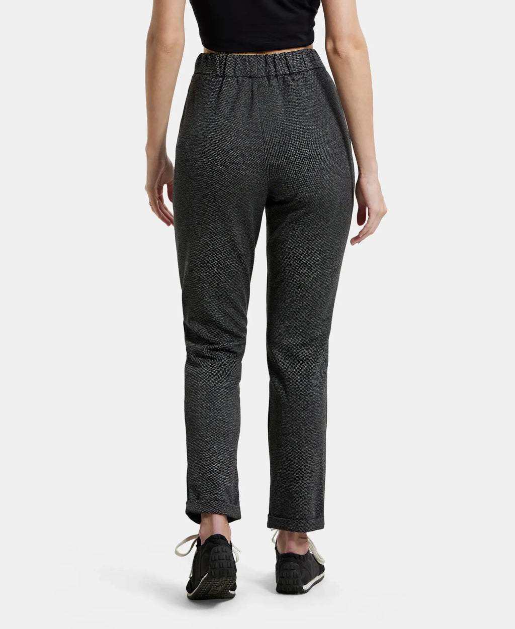 Rayon Polyester Elastane Stretch Slim Fit All Day Pants with Side Pockets - Black
