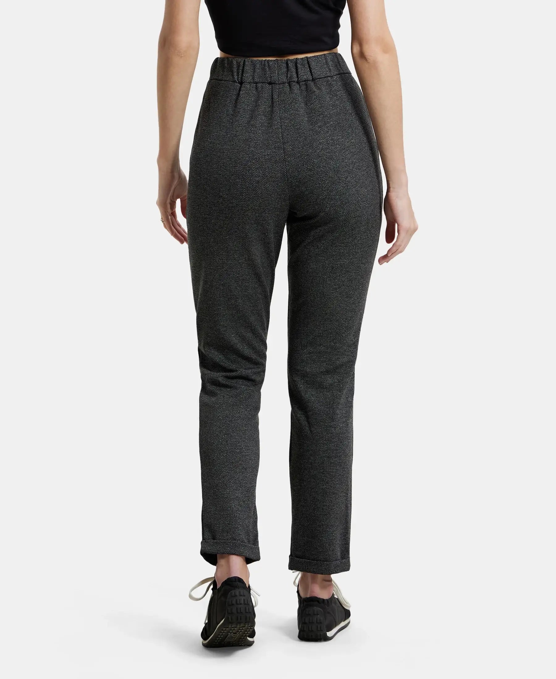 Rayon Polyester Elastane Stretch Slim Fit All Day Pants with Side Pockets - Black