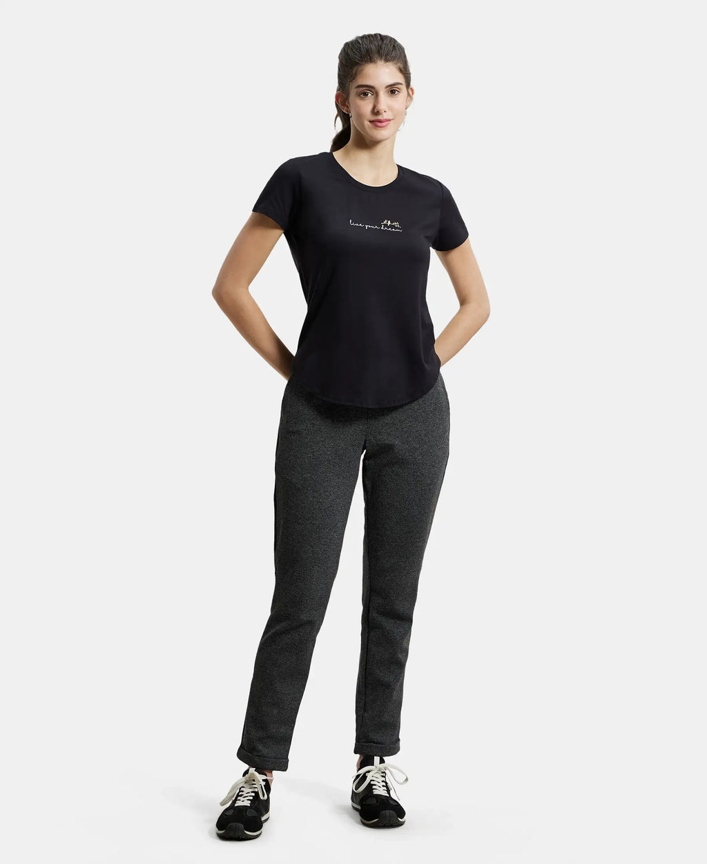 Rayon Polyester Elastane Stretch Slim Fit All Day Pants with Side Pockets - Black