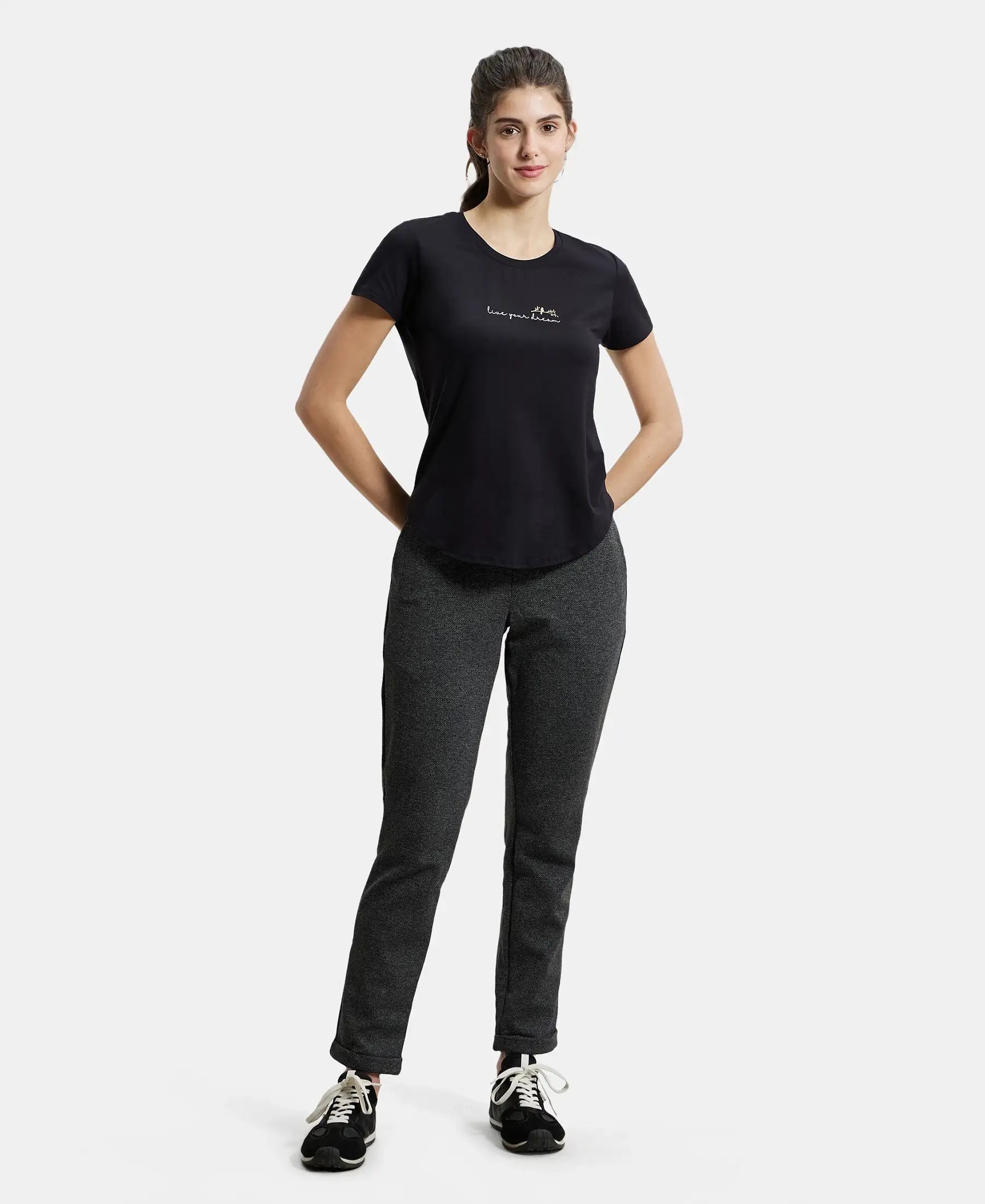 Rayon Polyester Elastane Stretch Slim Fit All Day Pants with Side Pockets - Black