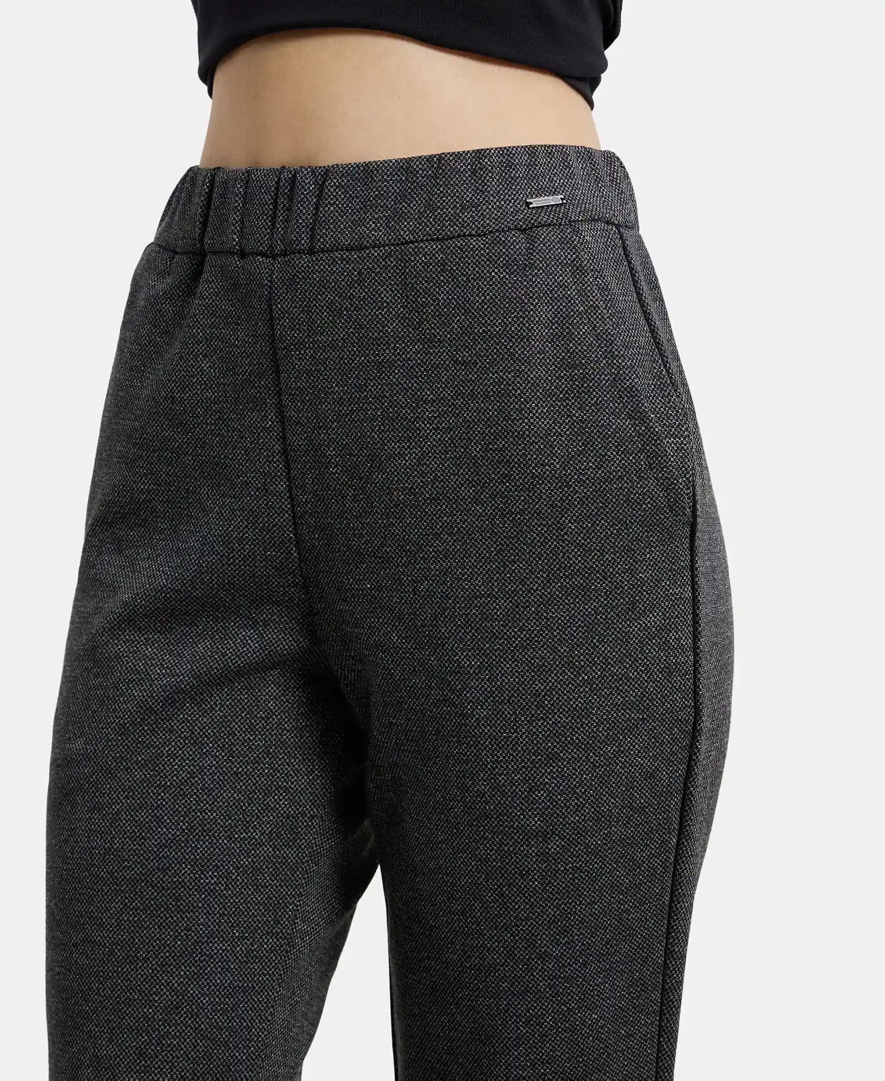 Rayon Polyester Elastane Stretch Slim Fit All Day Pants with Side Pockets - Black
