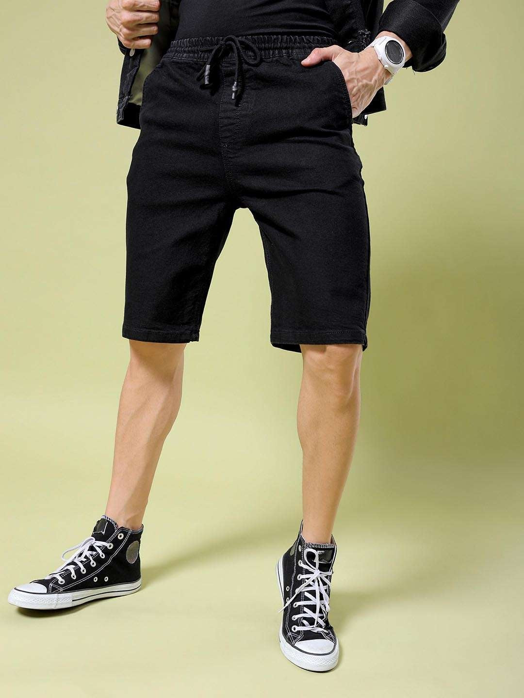 Men's Black Regular Fit Casual Denim Shorts
