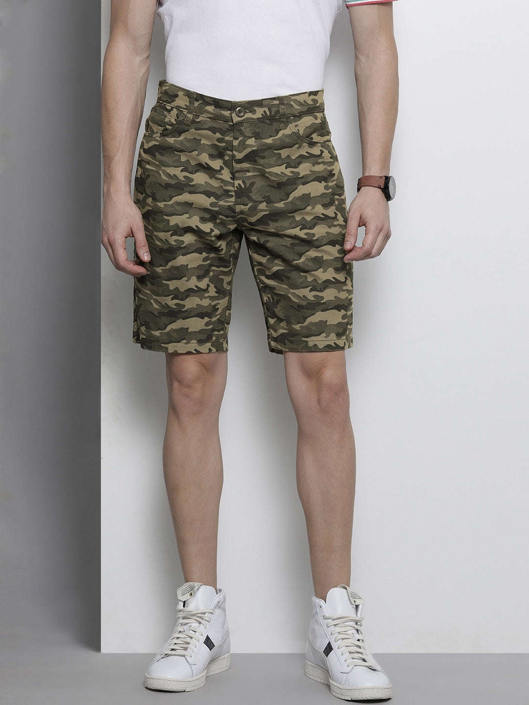 Men's Olive Slim Fit Solid Casual Shorts