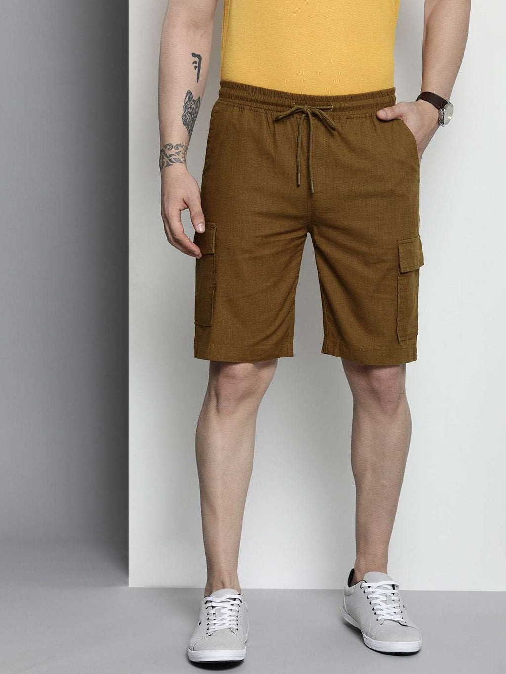 Men's Brown Slim Fit Solid Casual Shorts