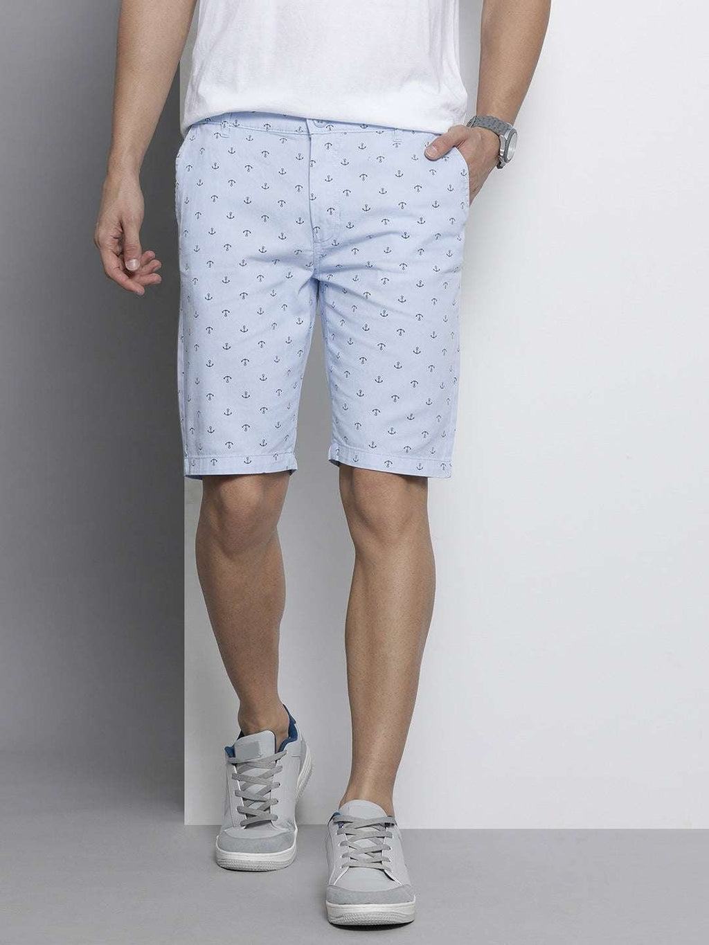 Men's Blue Slim Fit Printed Casual Shorts