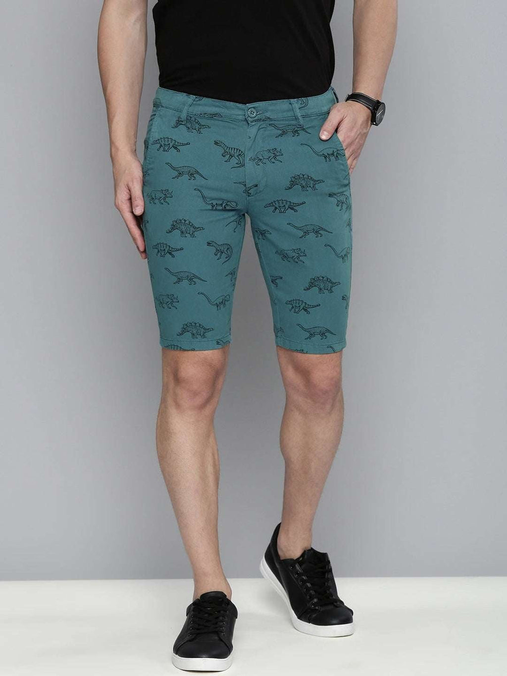Men's Teal Slim Fit Solid Casual Shorts