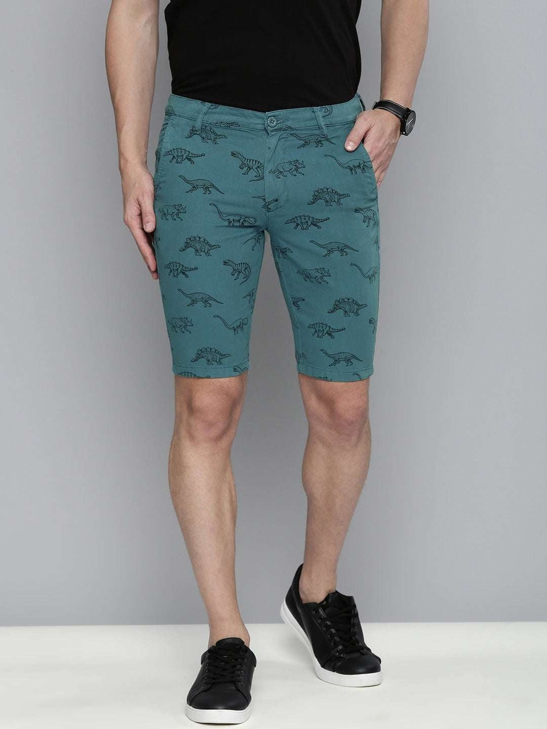 Men's Teal Slim Fit Solid Casual Shorts