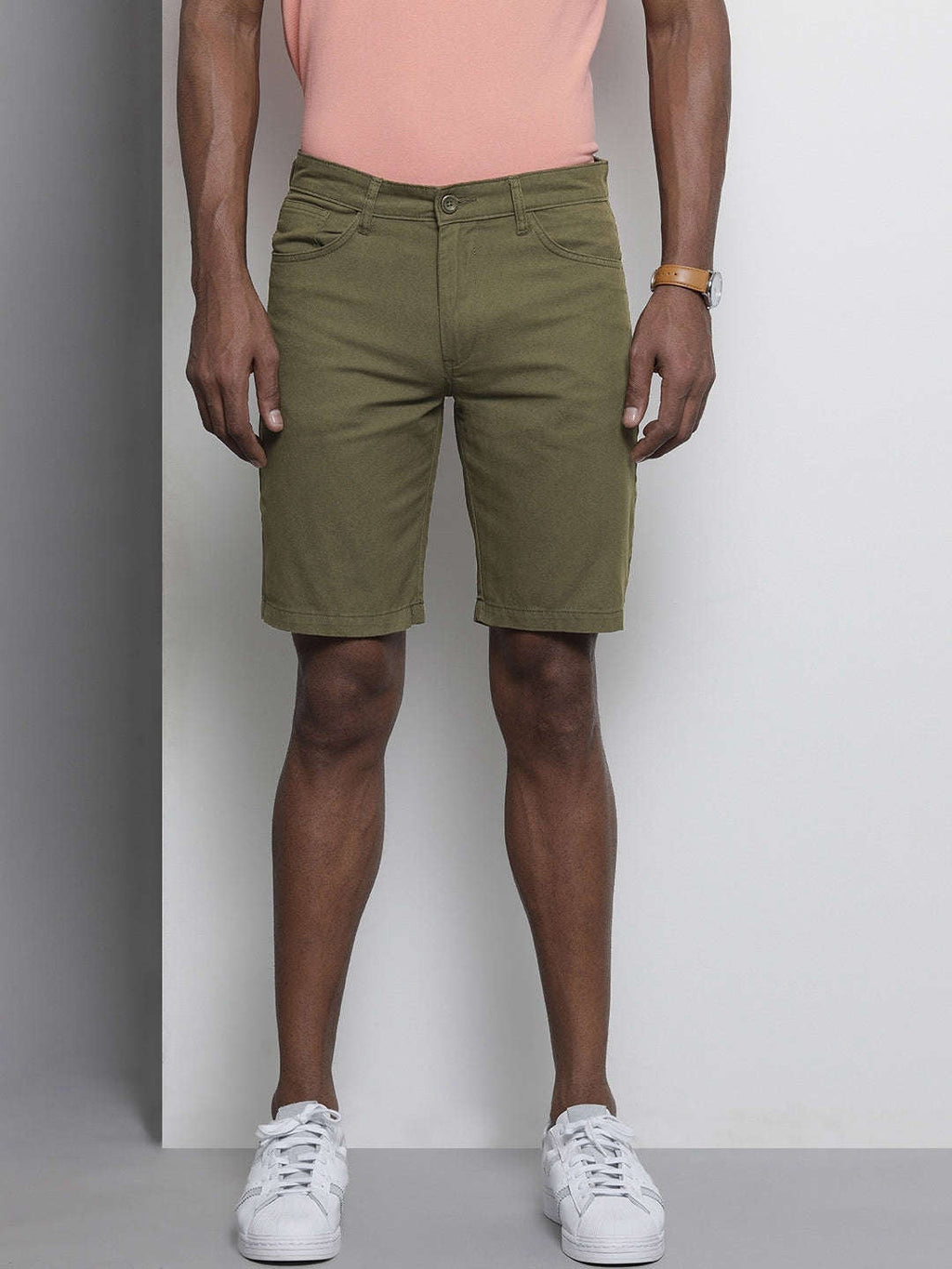 Men's Olive Slim Fit Solid Casual Shorts