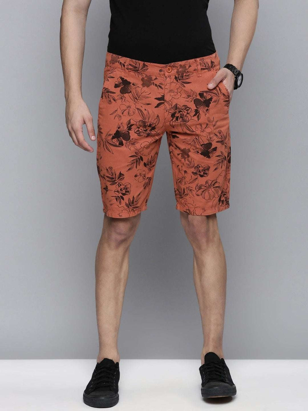 Men's Rust Slim Fit Solid Casual Shorts