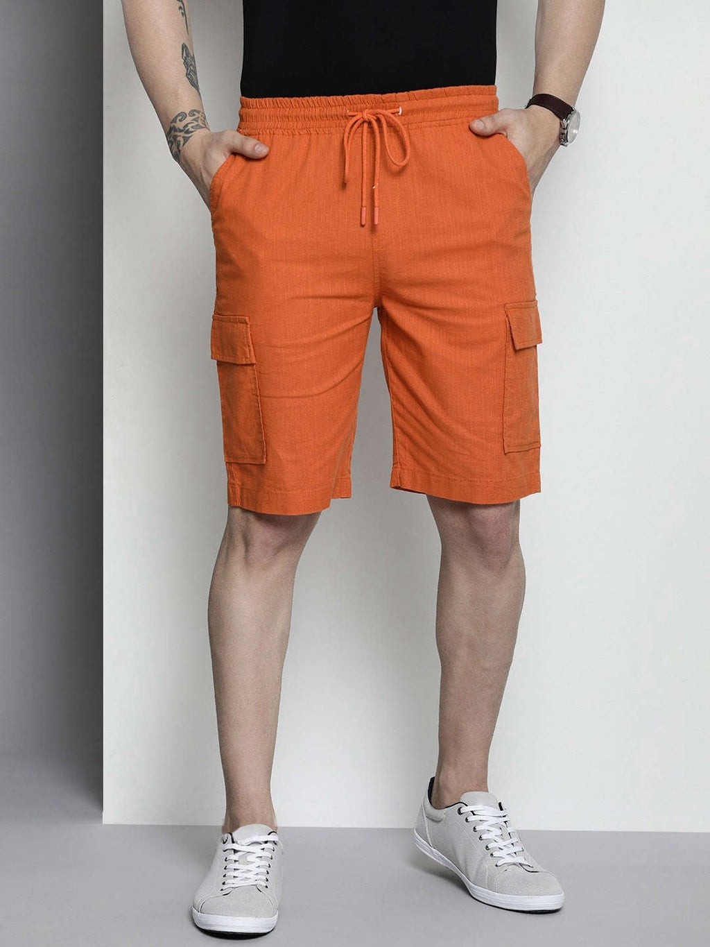 Men's Orange Slim Fit Solid Casual Shorts