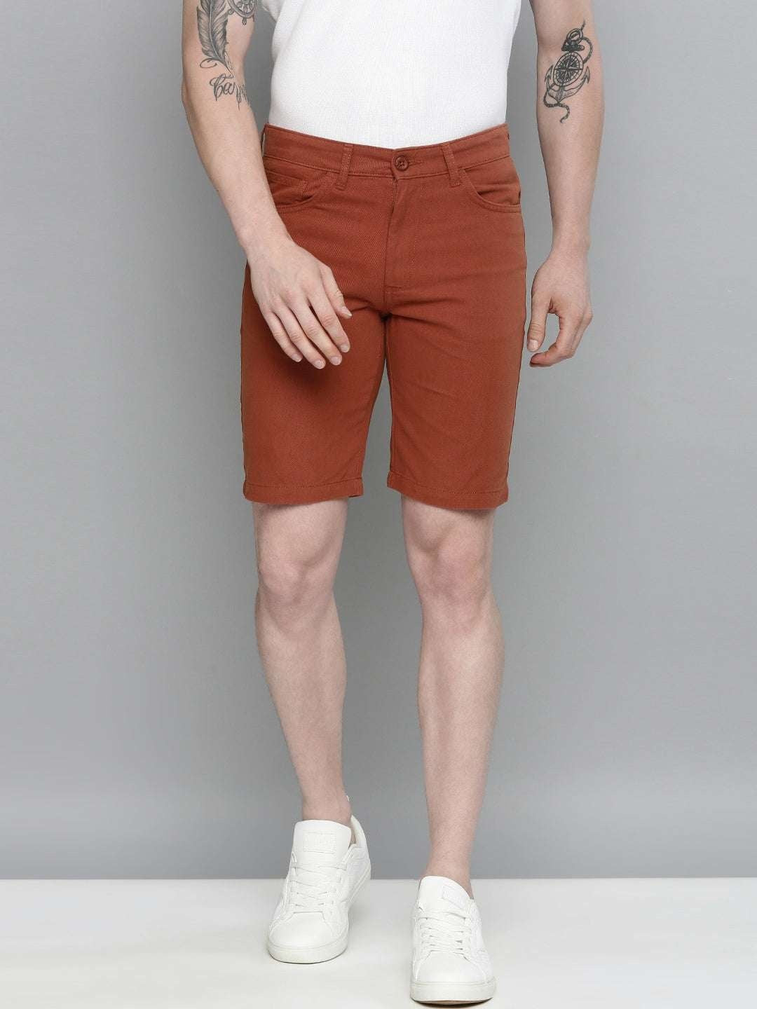 Men's Rust Slim Fit Solid Casual Shorts