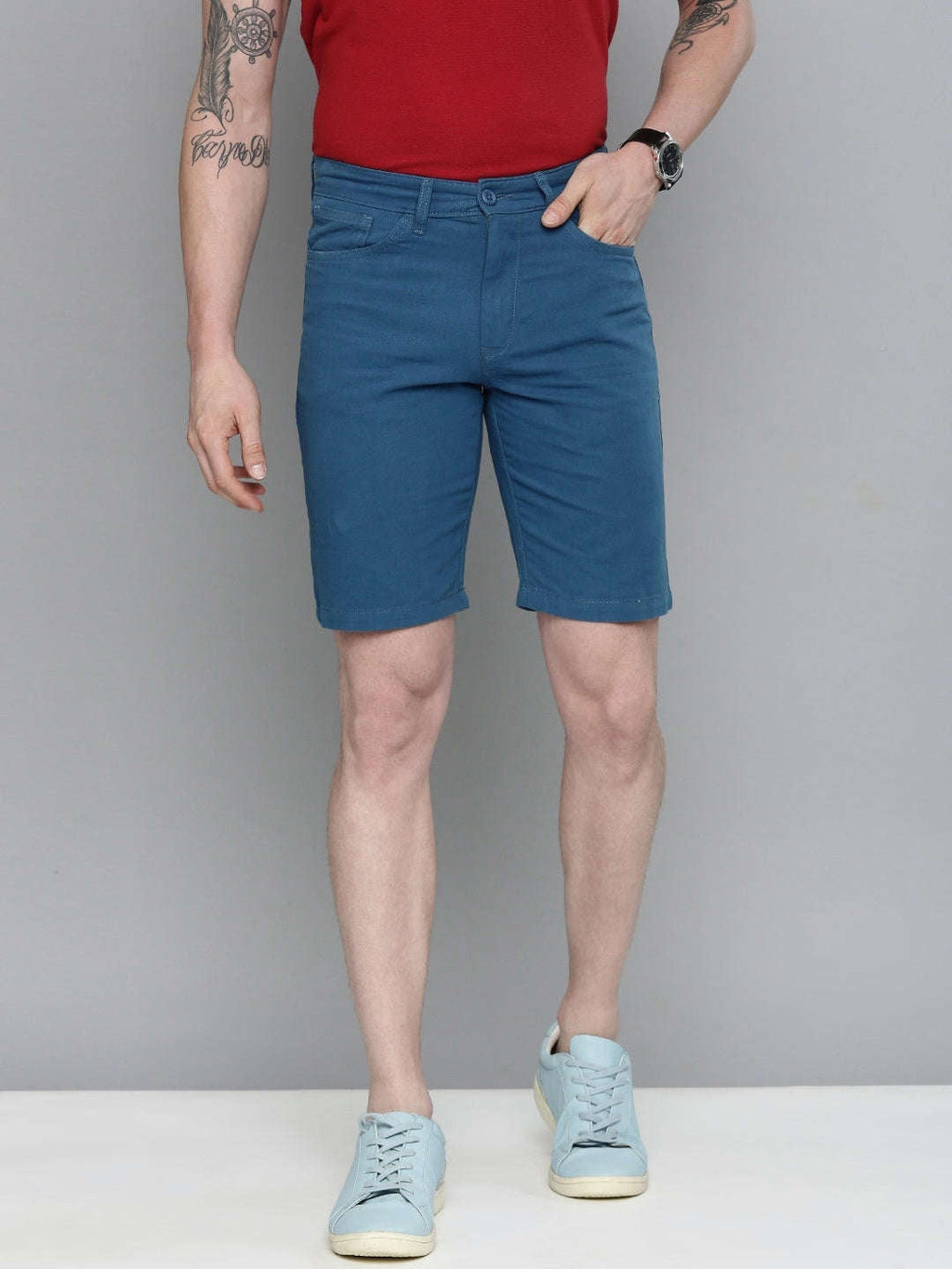 Men's Blue Slim Fit Solid Casual Shorts