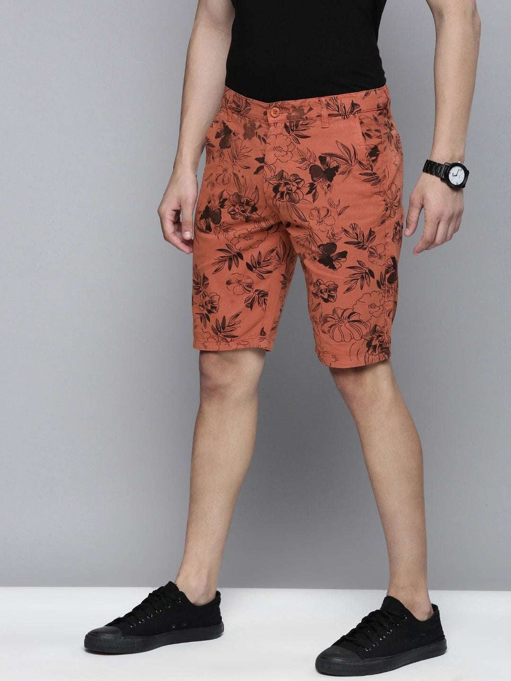 Men's Rust Slim Fit Solid Casual Shorts