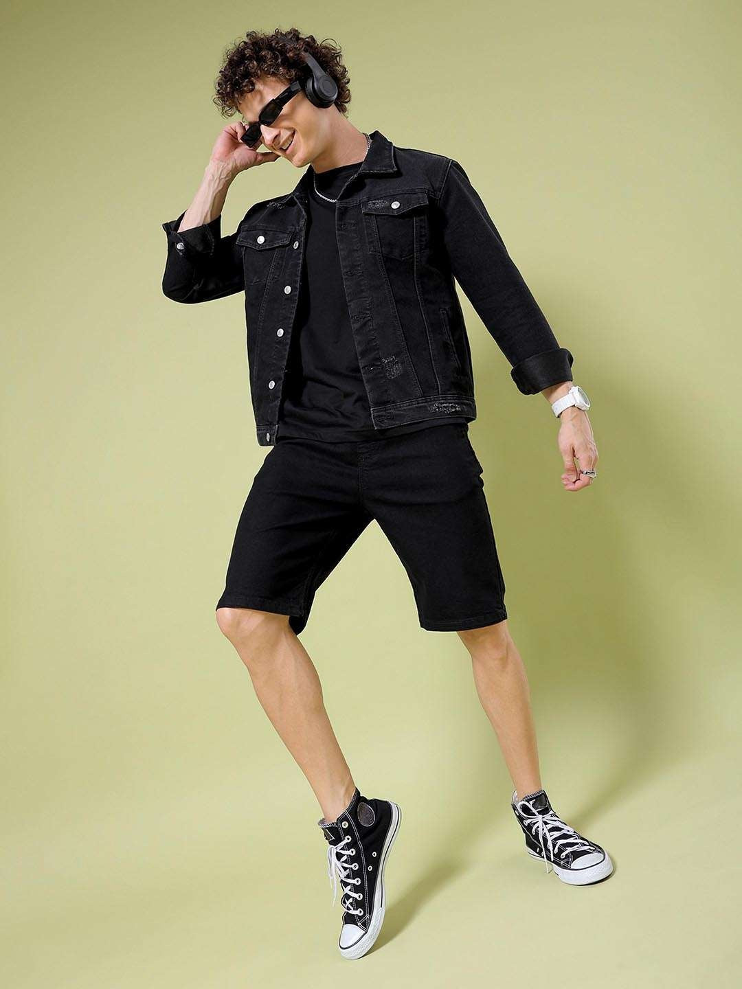 Men's Black Regular Fit Casual Denim Shorts