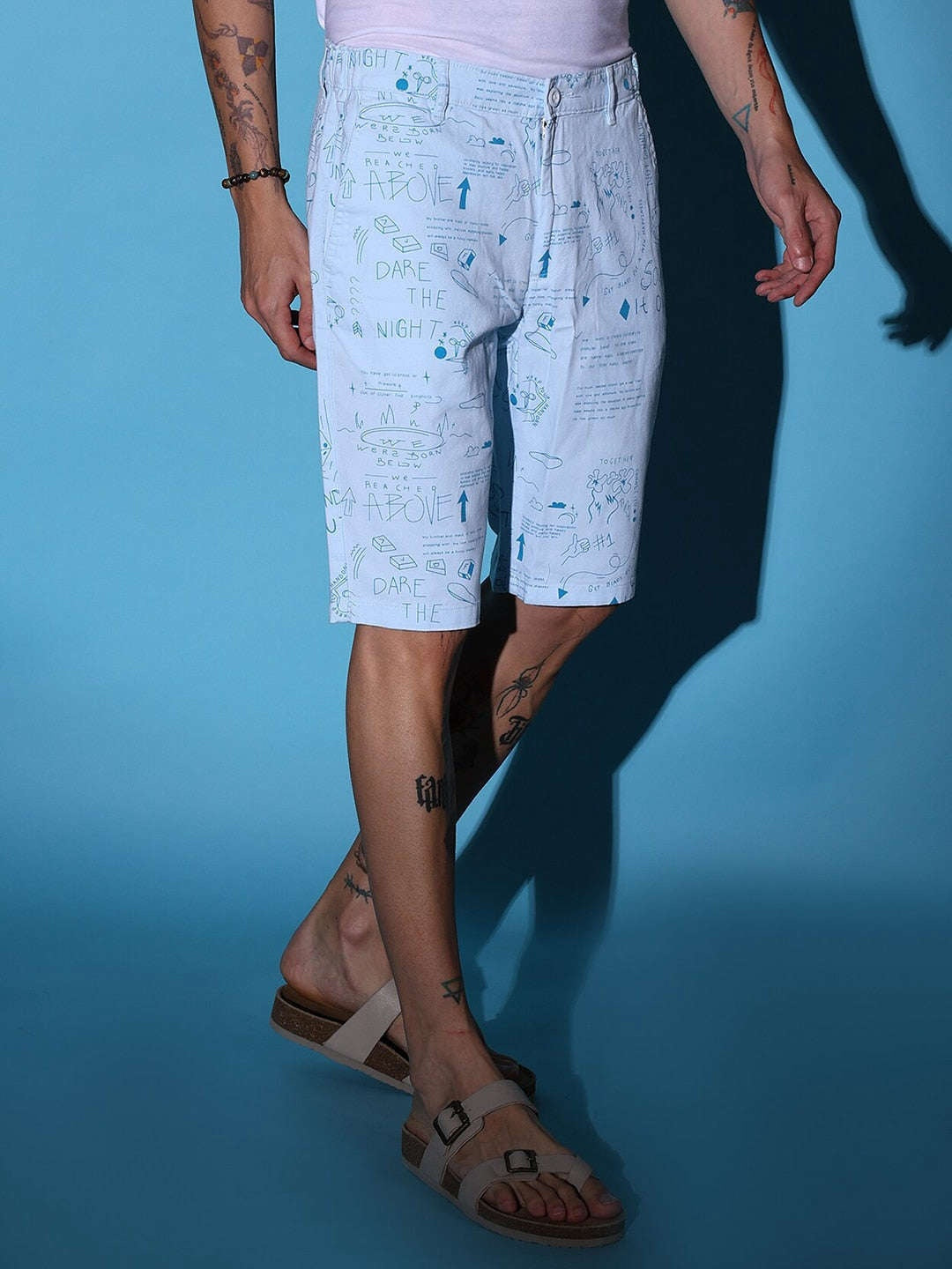 Men's White Printed Shorts