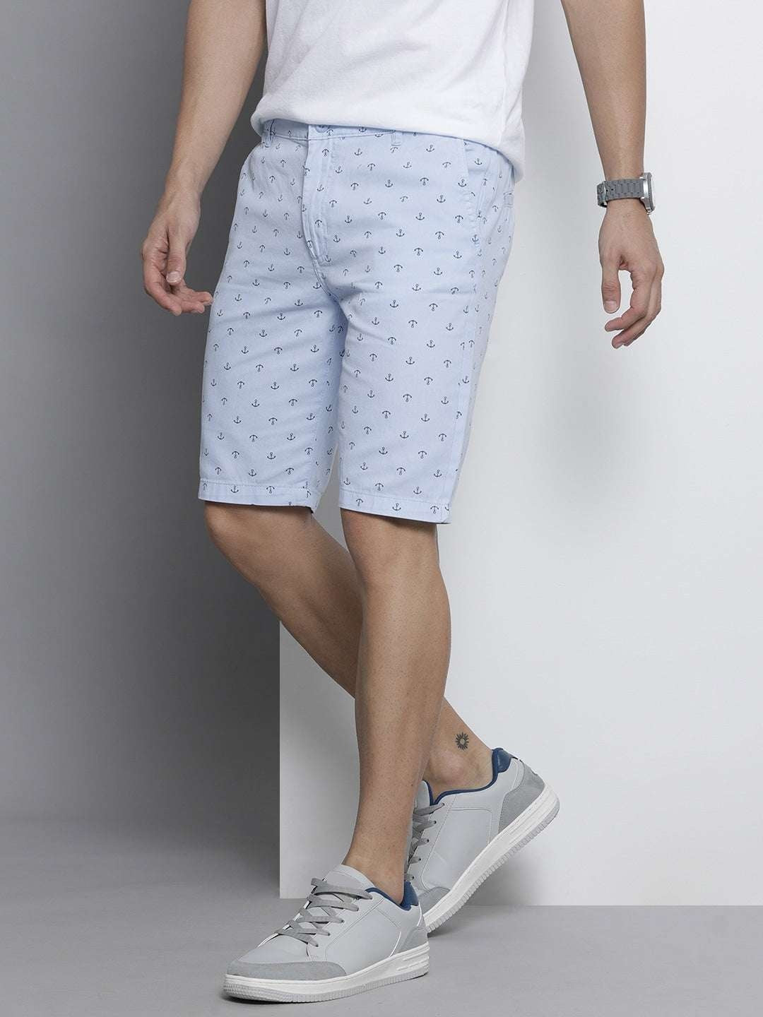 Men's Blue Slim Fit Printed Casual Shorts