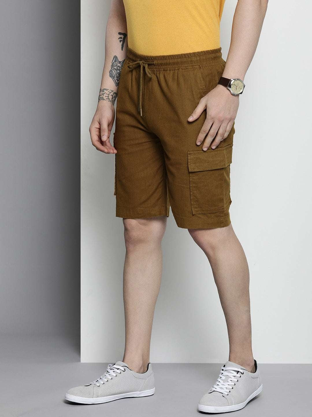 Men's Brown Slim Fit Solid Casual Shorts