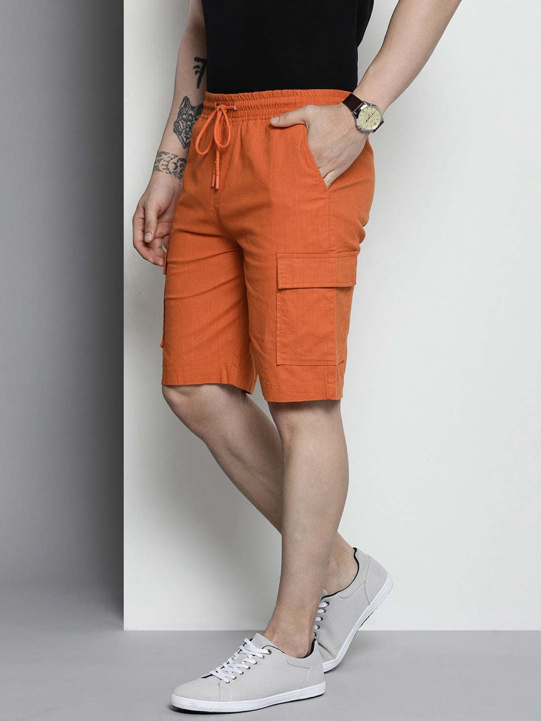 Men's Orange Slim Fit Solid Casual Shorts