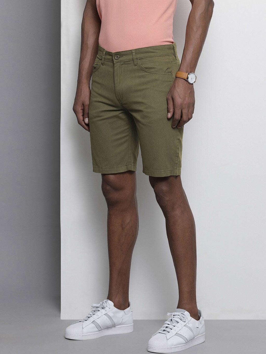 Men's Olive Slim Fit Solid Casual Shorts