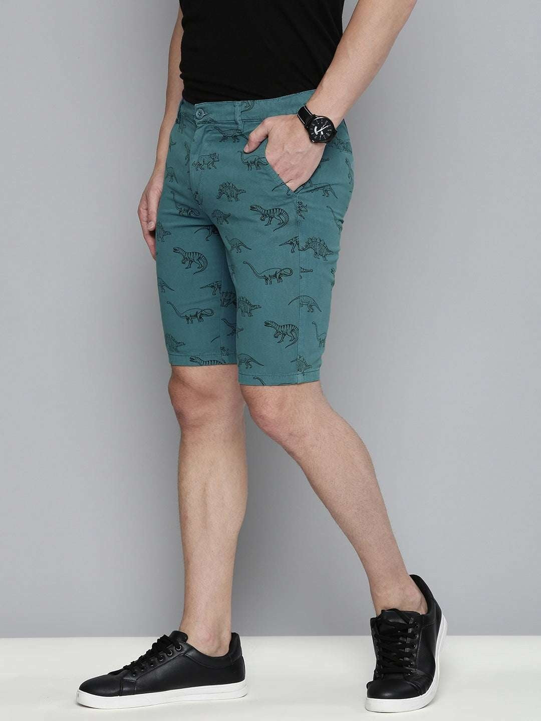 Men's Teal Slim Fit Solid Casual Shorts