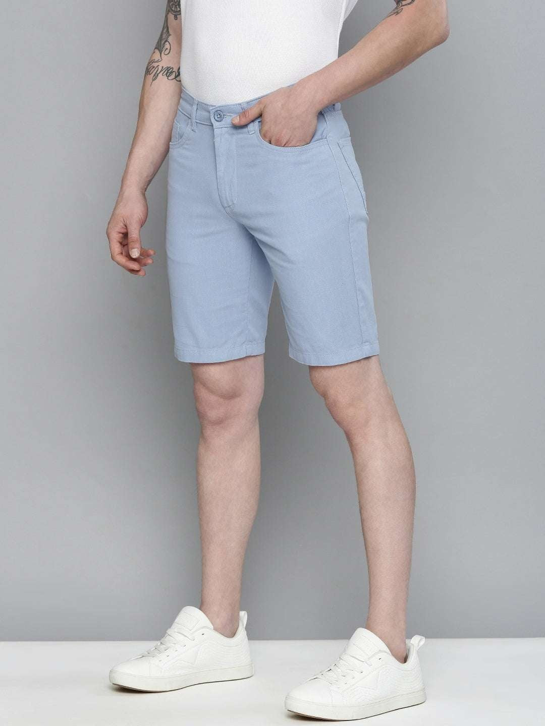 Men's Blue Slim Fit Solid Casual Shorts