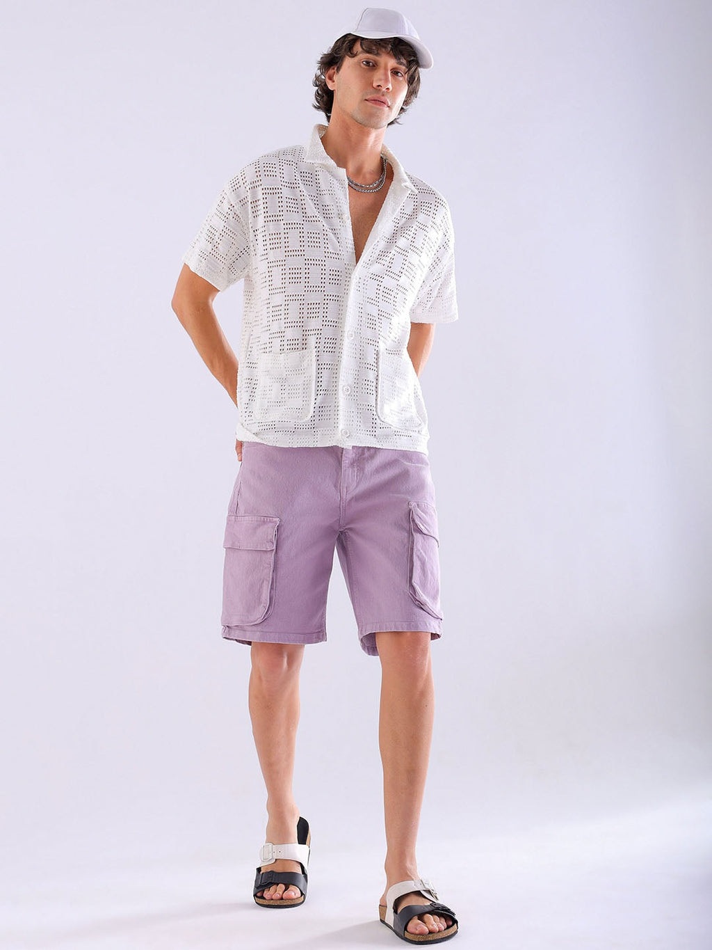 Men's Sea Fog Relaxed Fit Solid Utility Denim Shorts