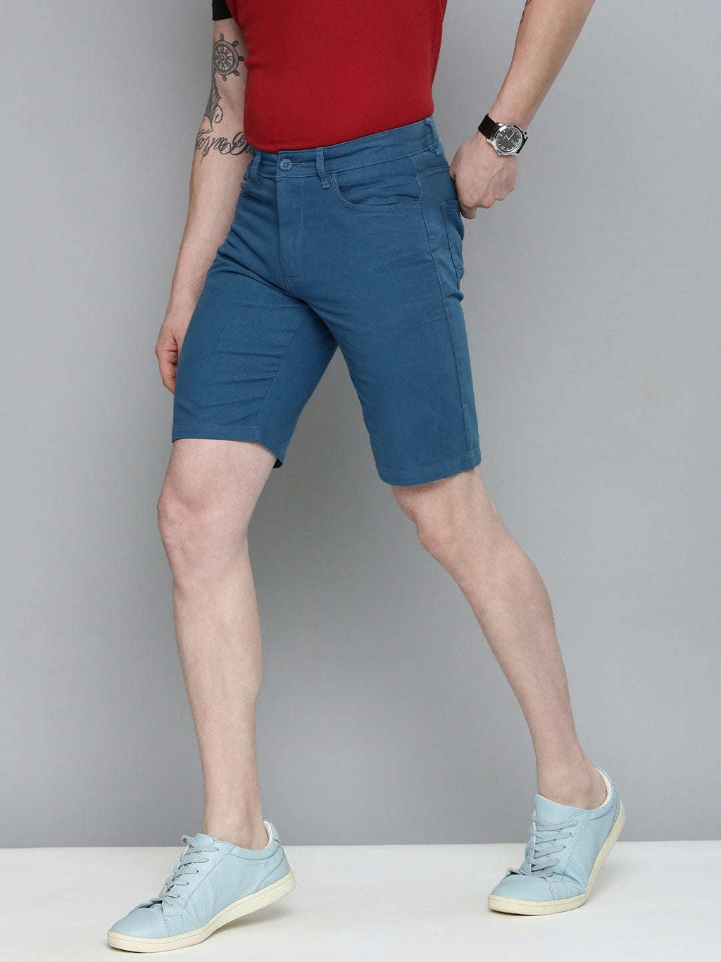 Men's Blue Slim Fit Solid Casual Shorts