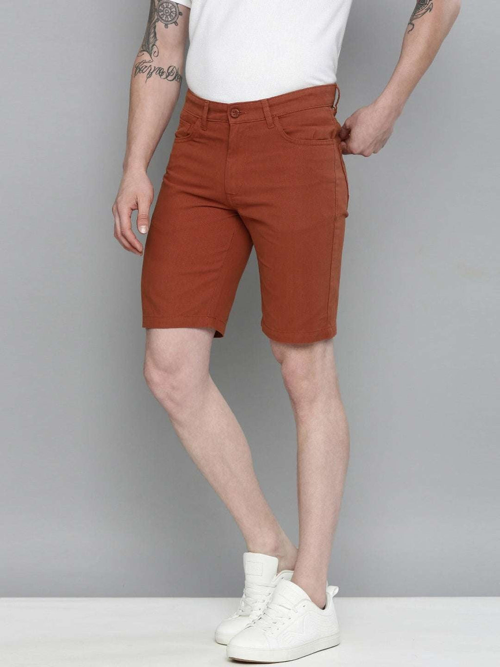 Men's Rust Slim Fit Solid Casual Shorts