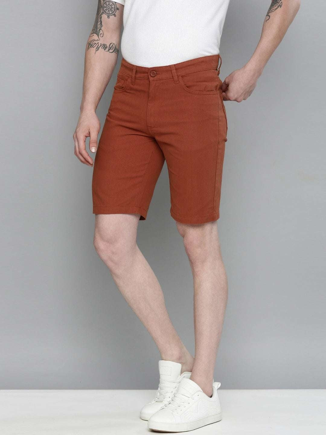 Men's Rust Slim Fit Solid Casual Shorts
