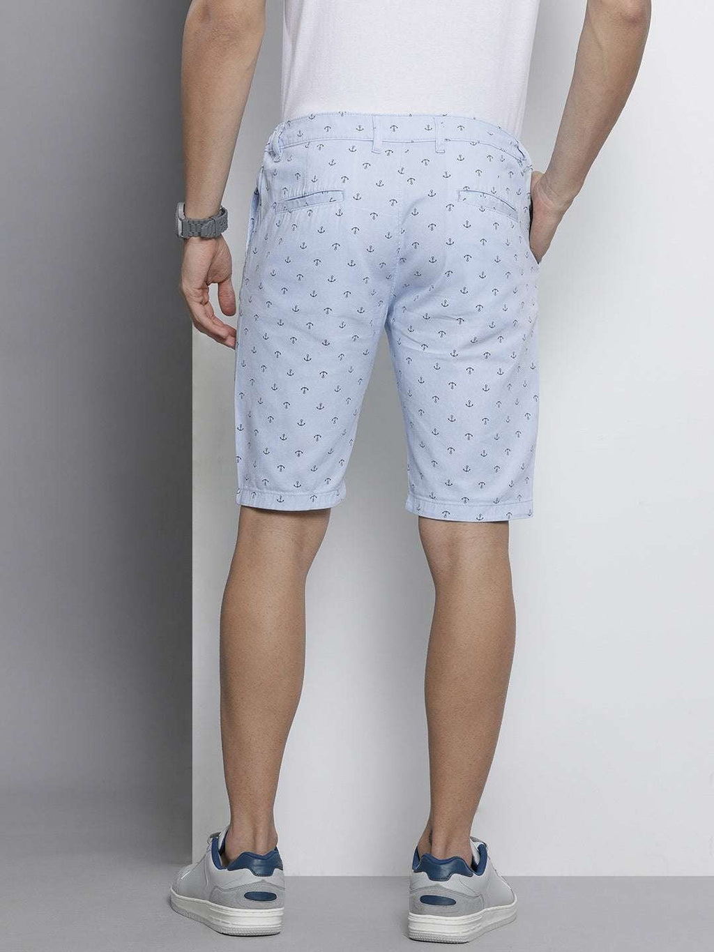 Men's Blue Slim Fit Printed Casual Shorts