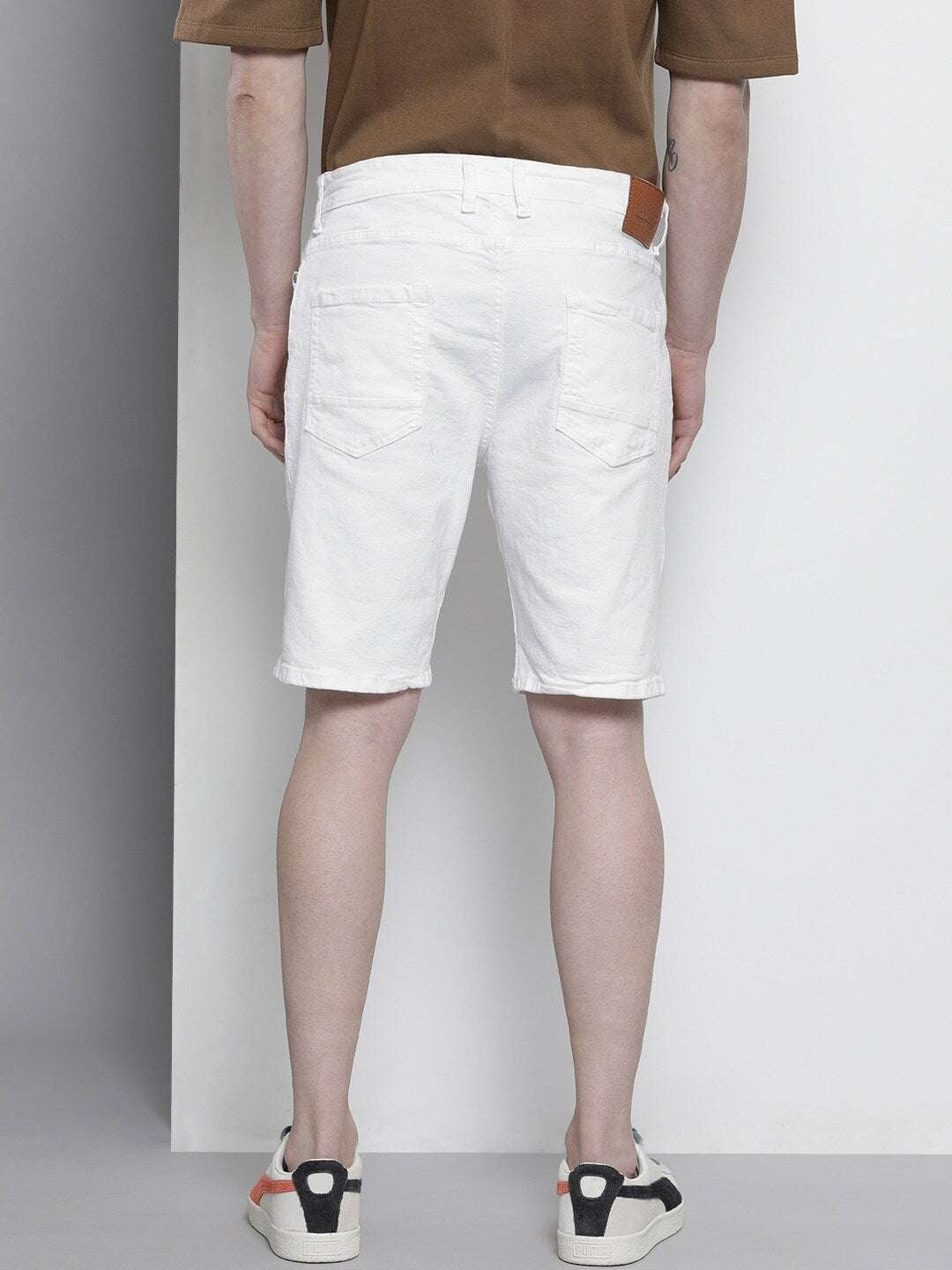 Men's White Slim Fit Printed Casual Shorts