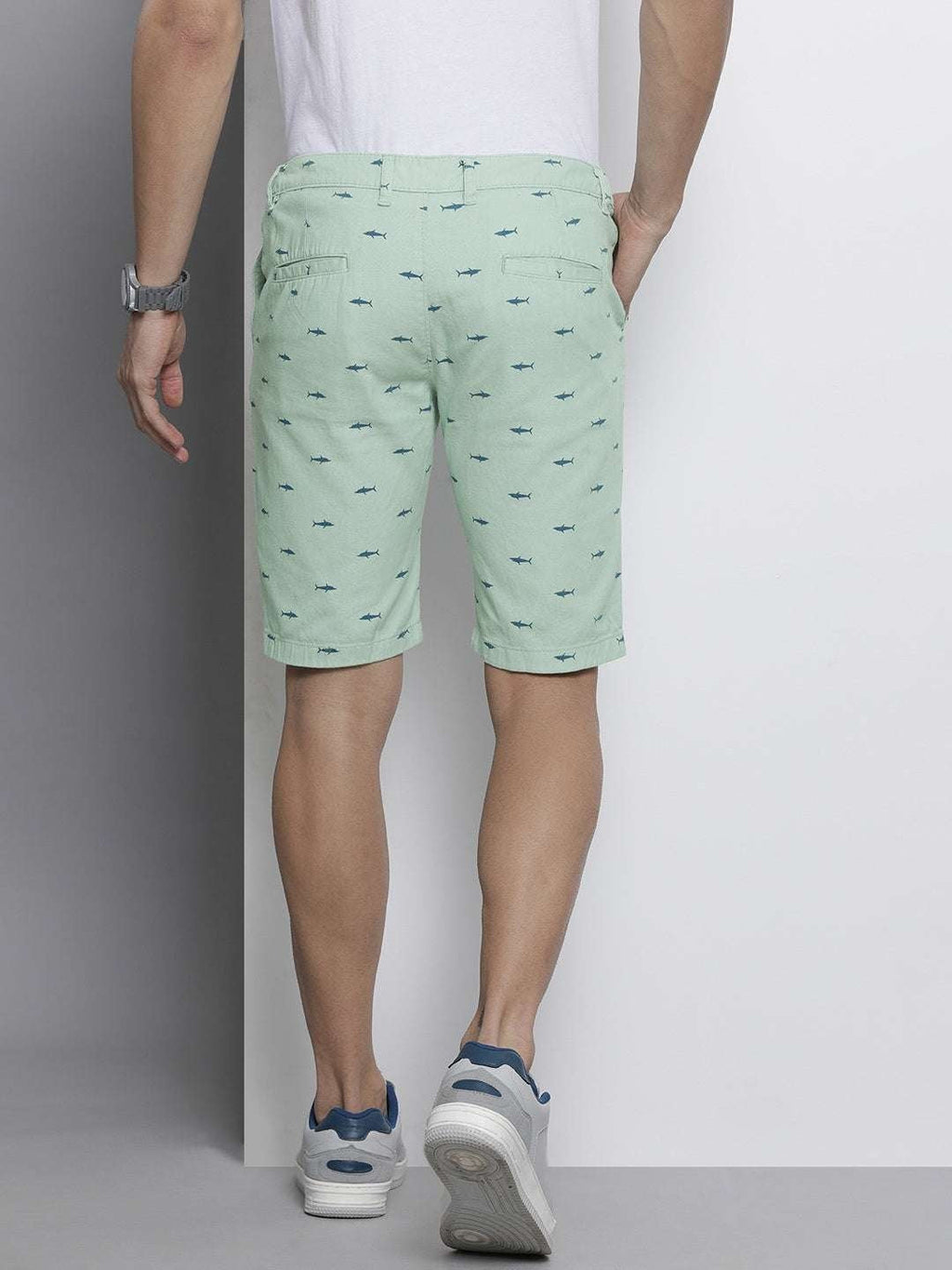 Men's Green Slim Fit Printed Casual Shorts
