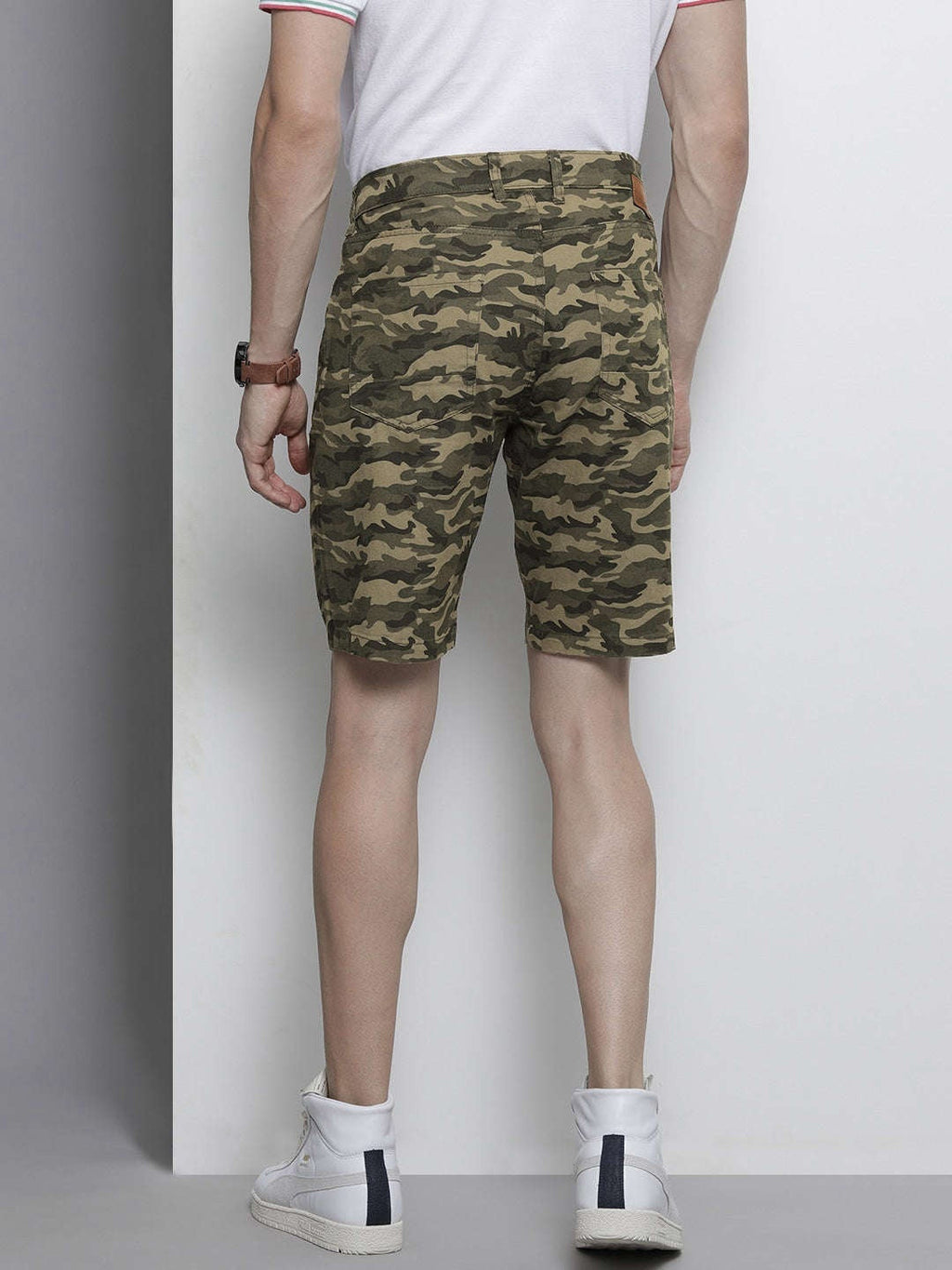 Men's Olive Slim Fit Solid Casual Shorts
