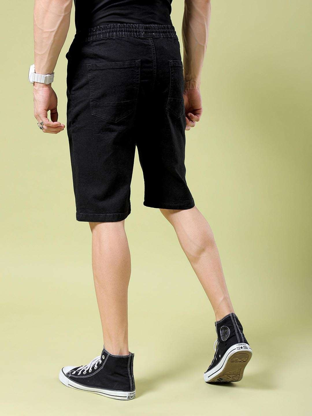 Men's Black Regular Fit Casual Denim Shorts