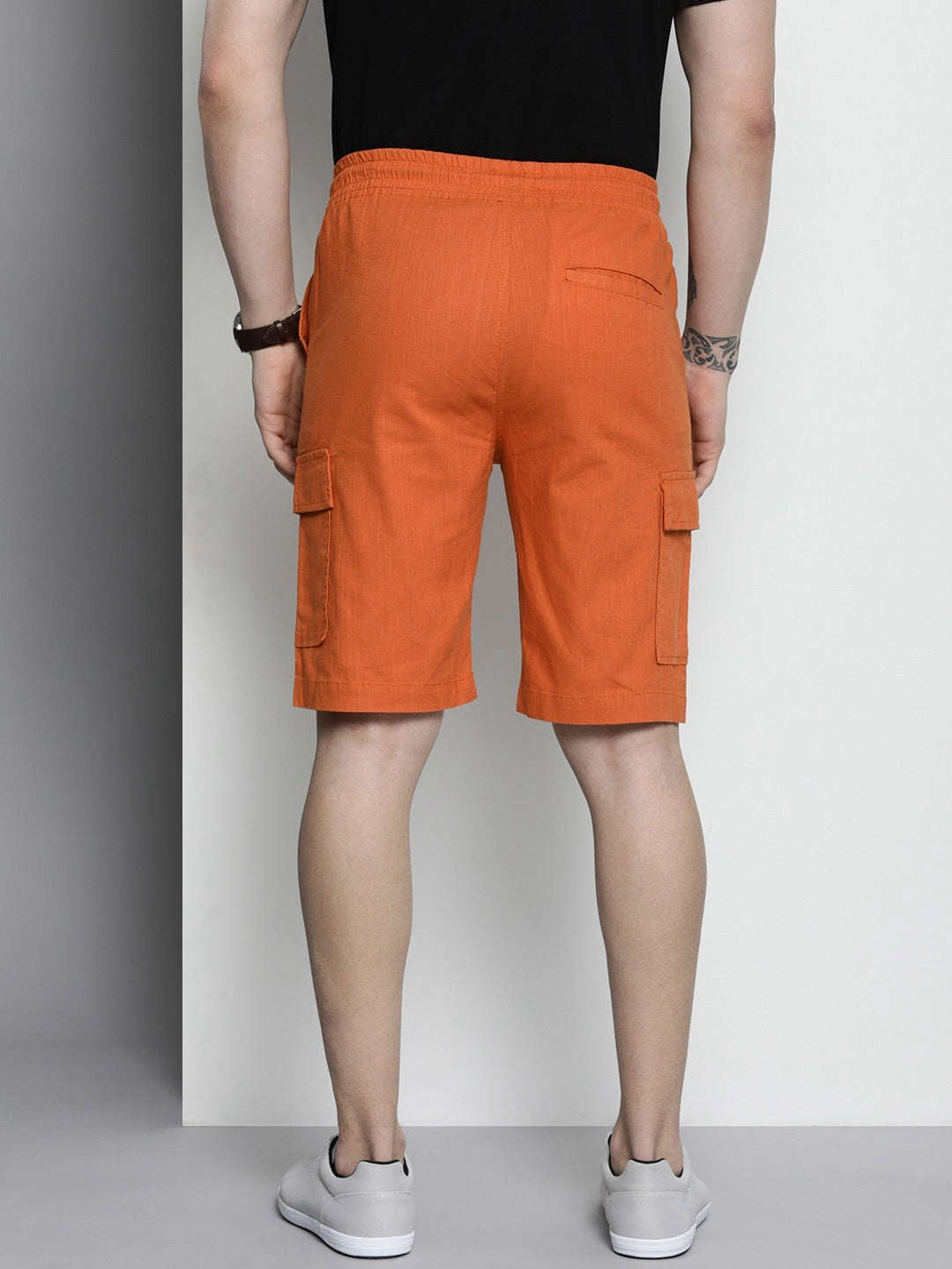 Men's Orange Slim Fit Solid Casual Shorts