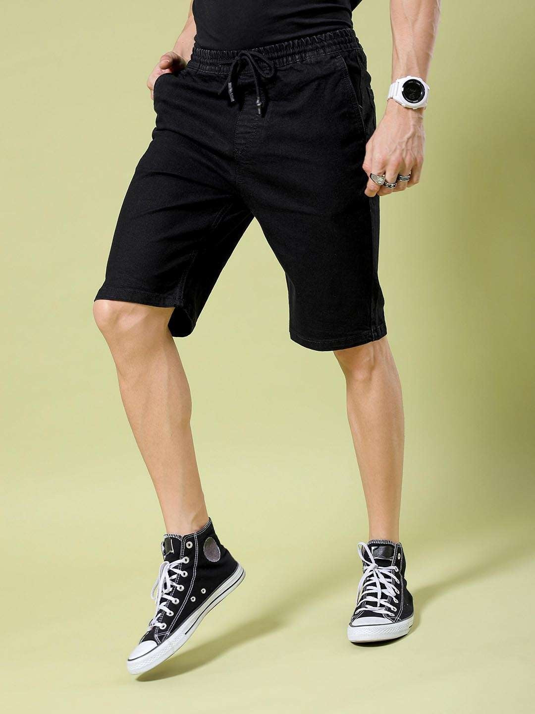 Men's Black Regular Fit Casual Denim Shorts