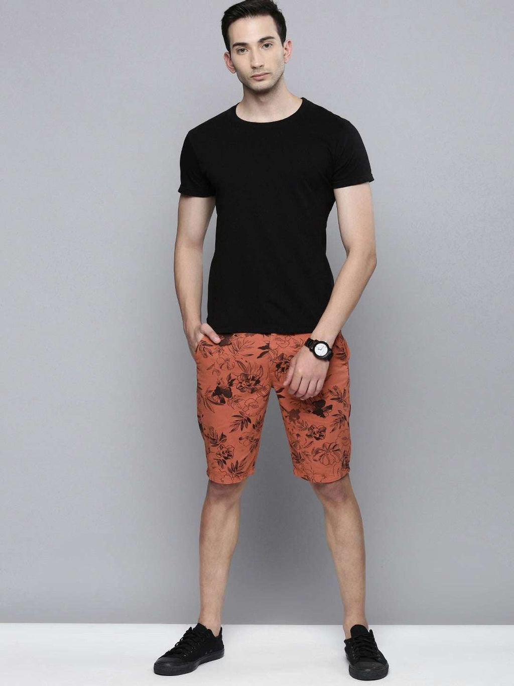Men's Rust Slim Fit Solid Casual Shorts