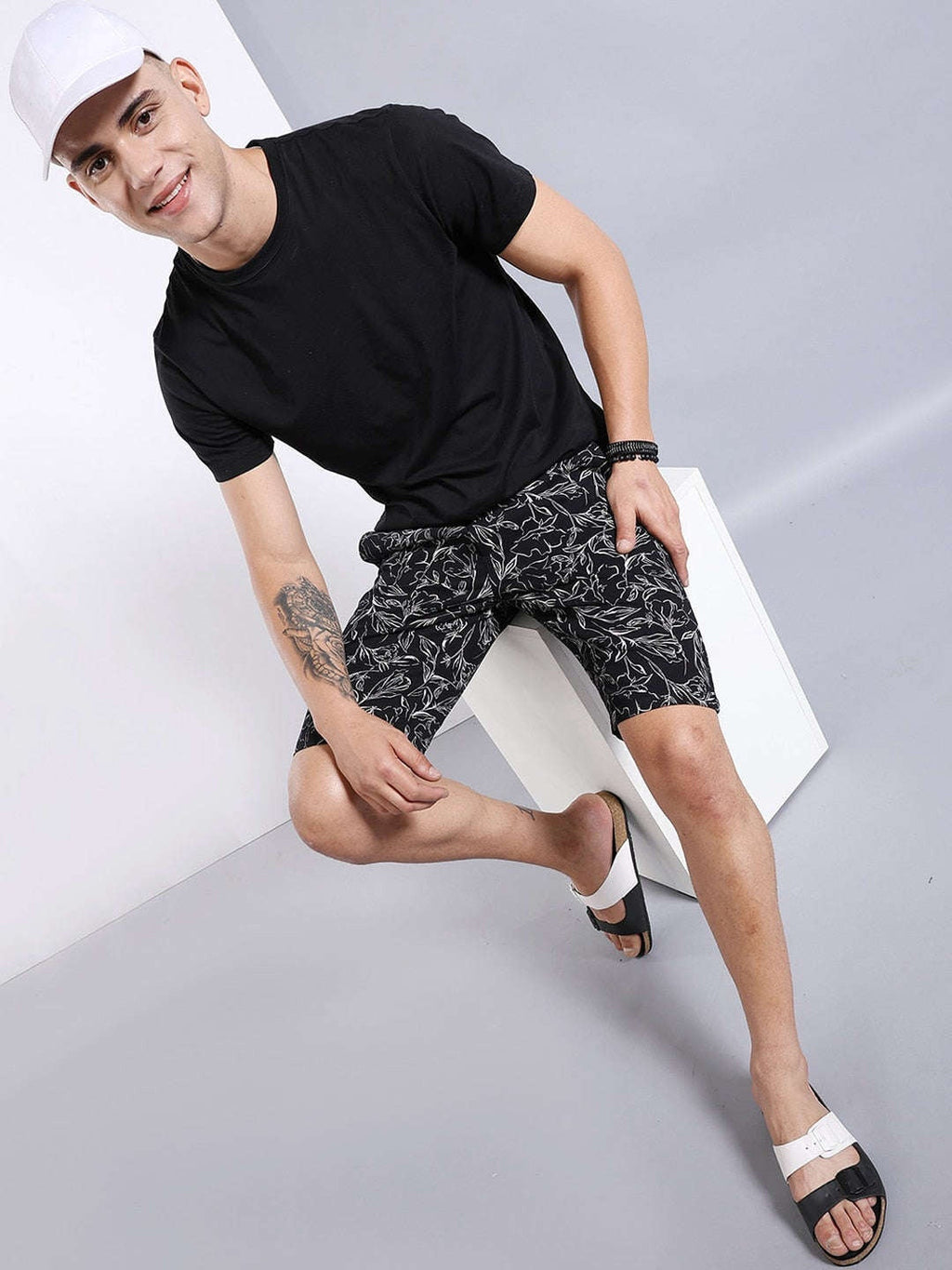 Men's Black Printed Shorts