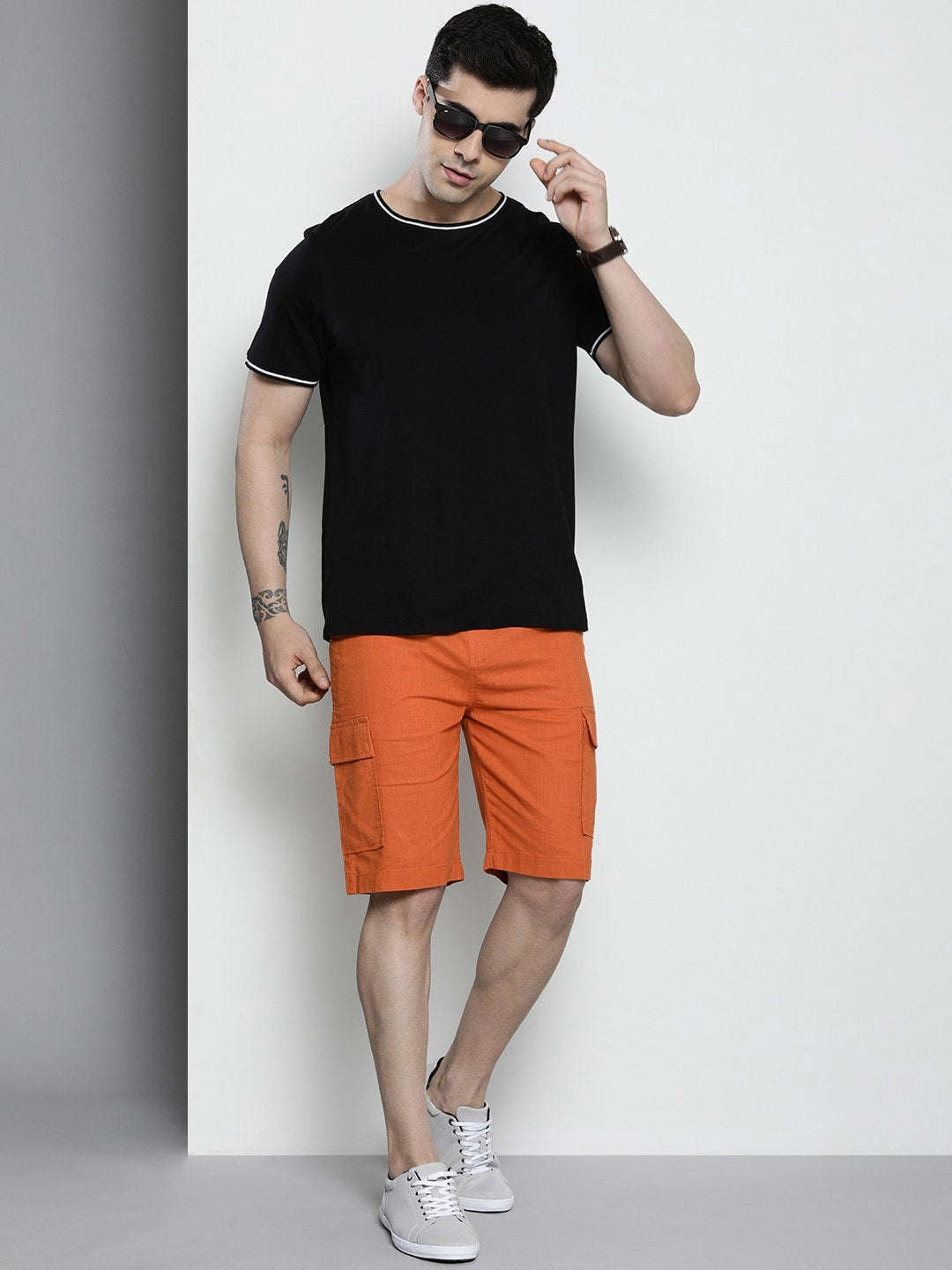 Men's Orange Slim Fit Solid Casual Shorts