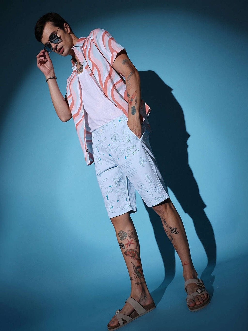 Men's White Printed Shorts