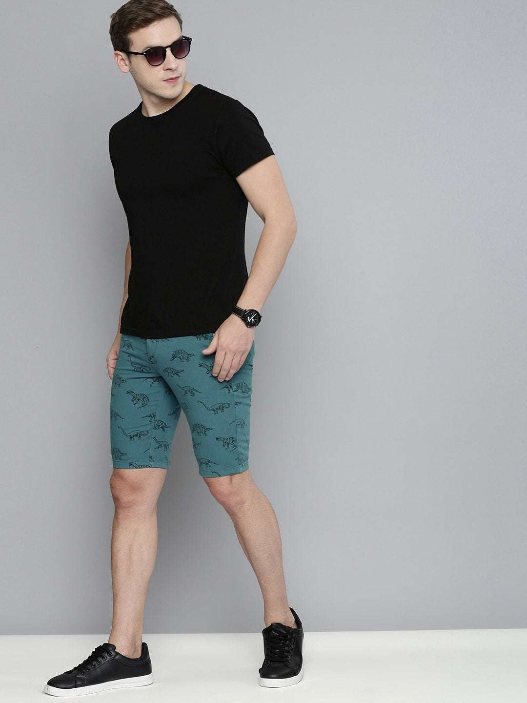 Men's Teal Slim Fit Solid Casual Shorts