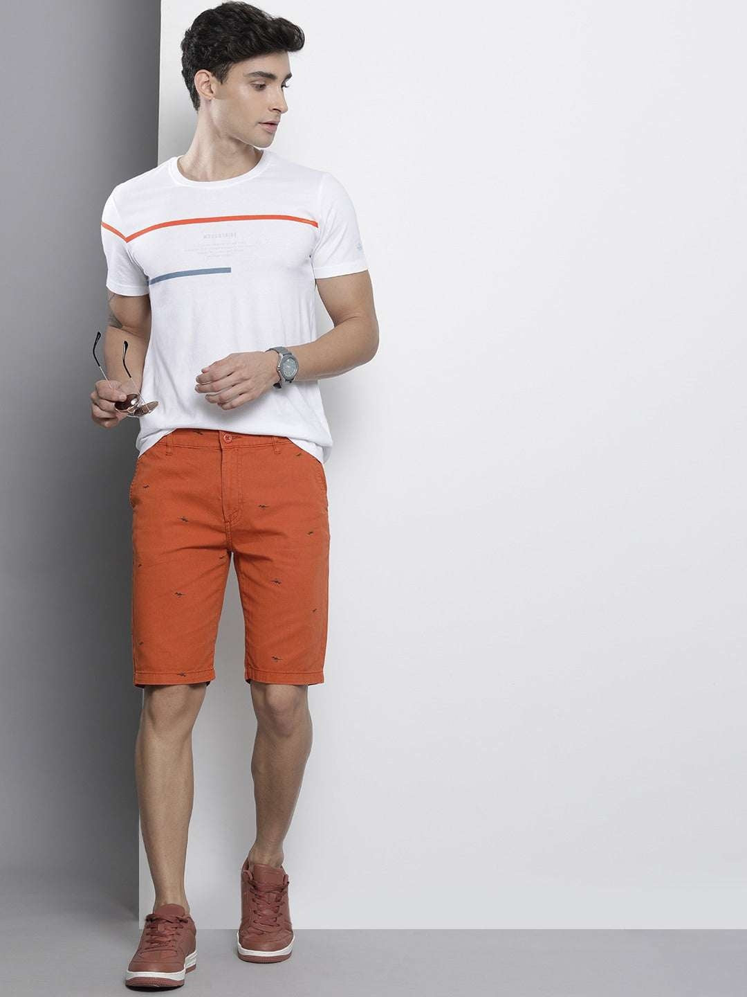 Men's Rust Slim Fit Printed Casual Shorts