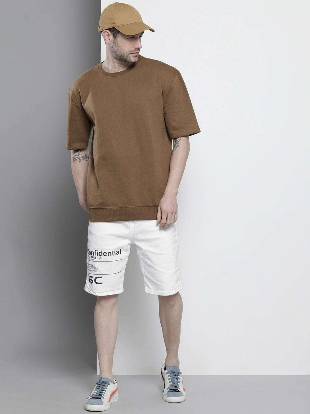 Men's White Slim Fit Printed Casual Shorts