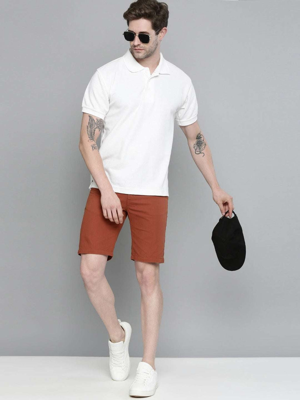 Men's Rust Slim Fit Solid Casual Shorts