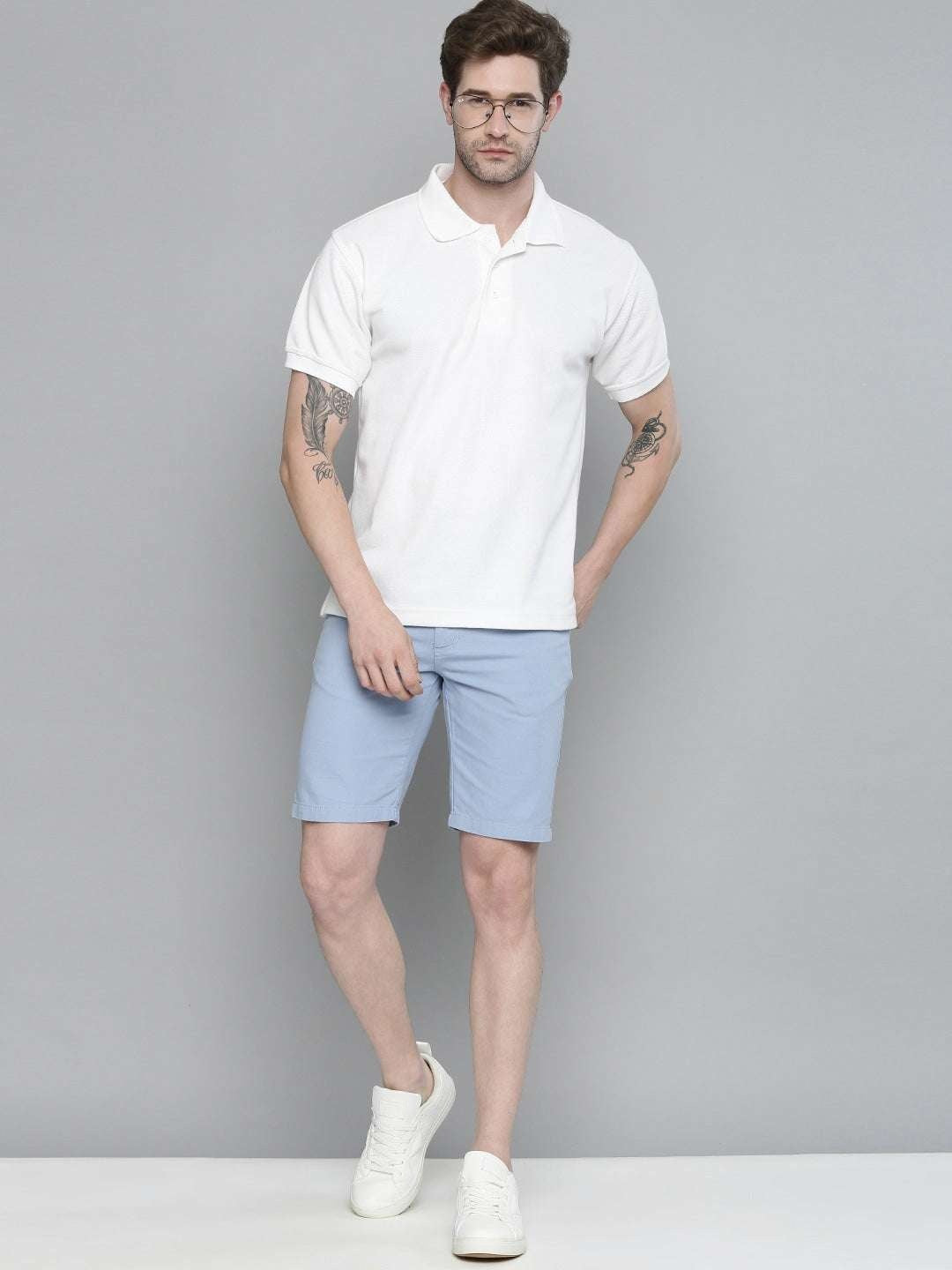 Men's Blue Slim Fit Solid Casual Shorts