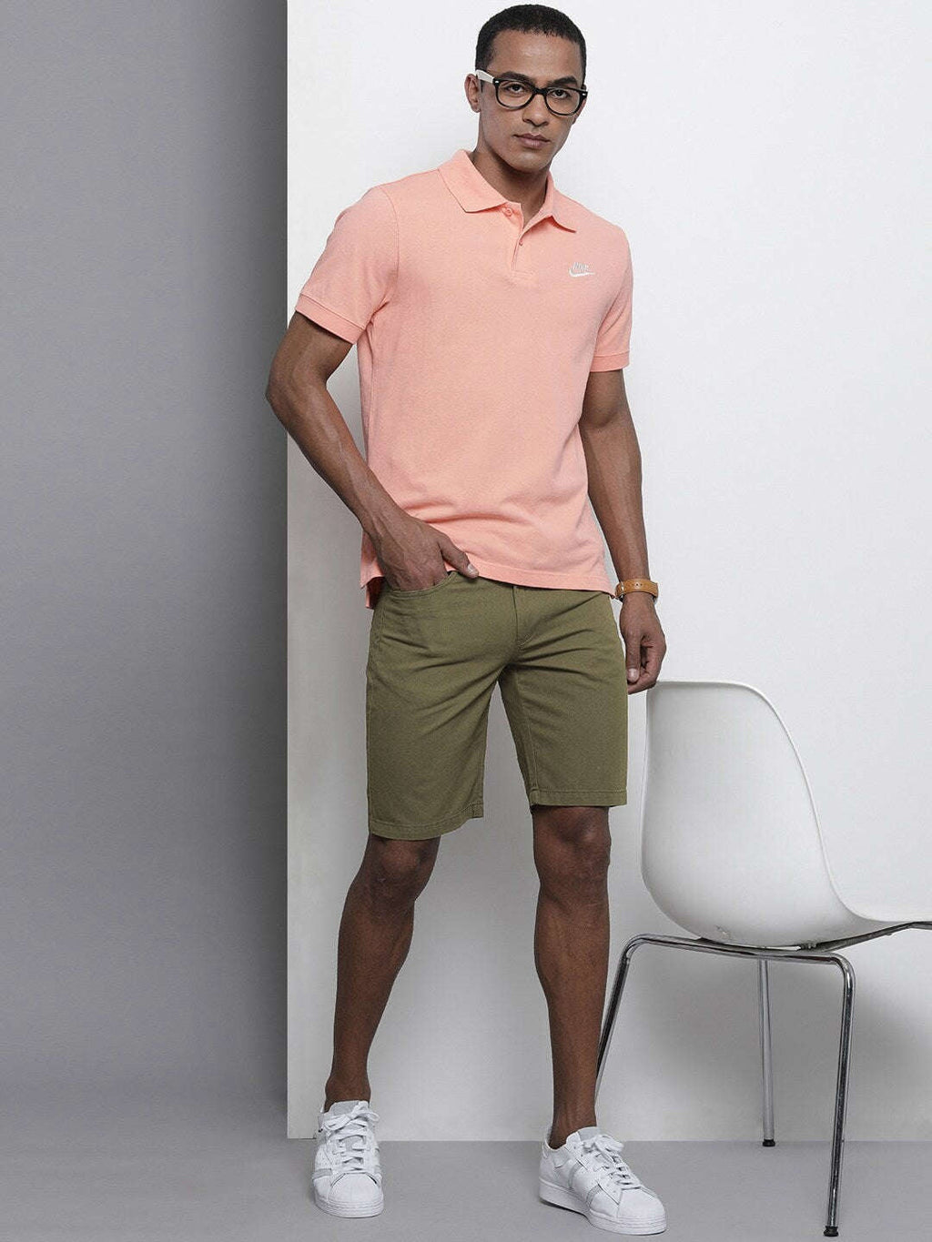 Men's Olive Slim Fit Solid Casual Shorts