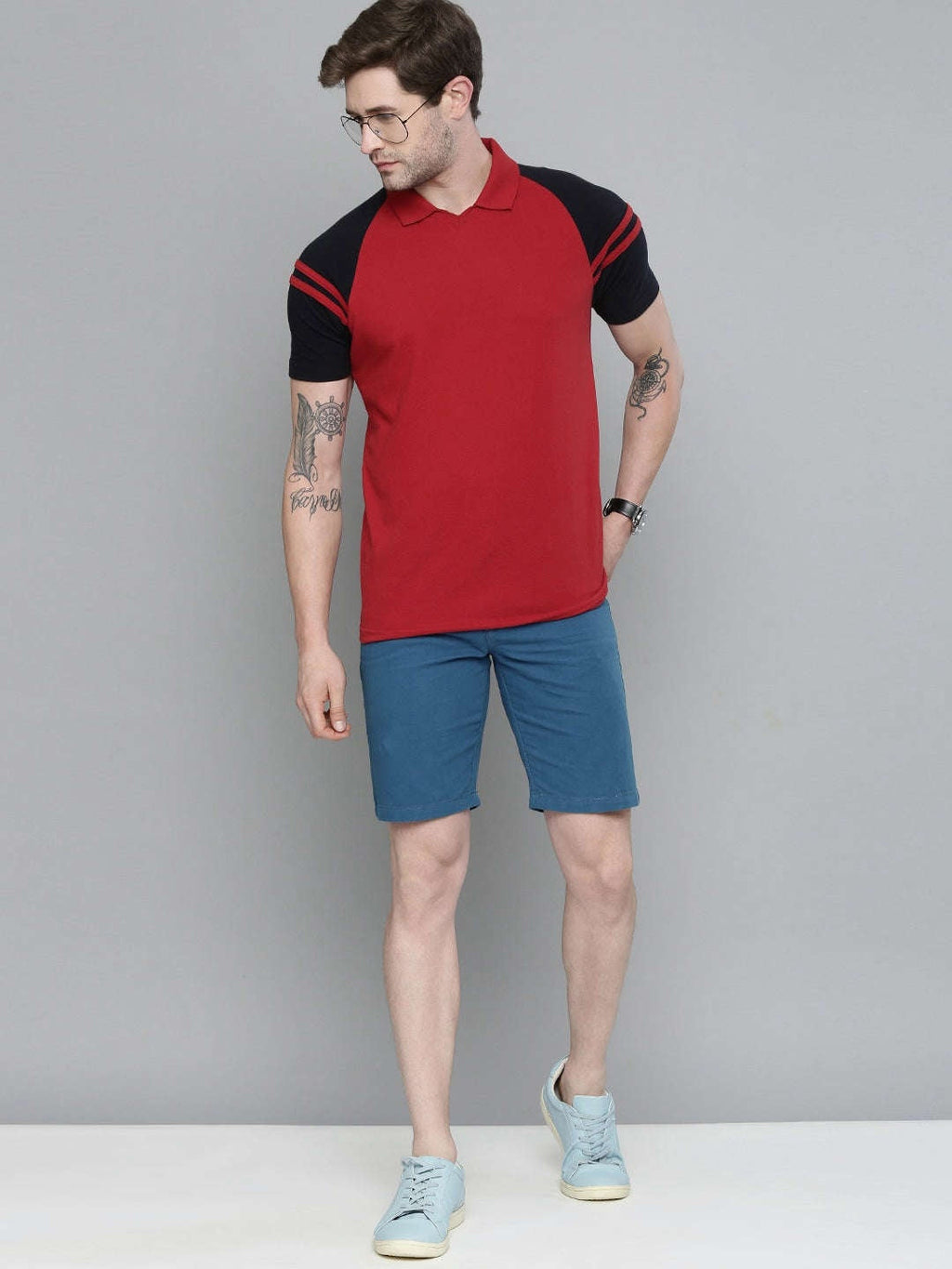Men's Blue Slim Fit Solid Casual Shorts