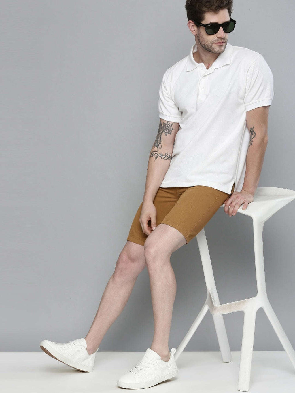 Men's Khaki Slim Fit Solid Casual Shorts