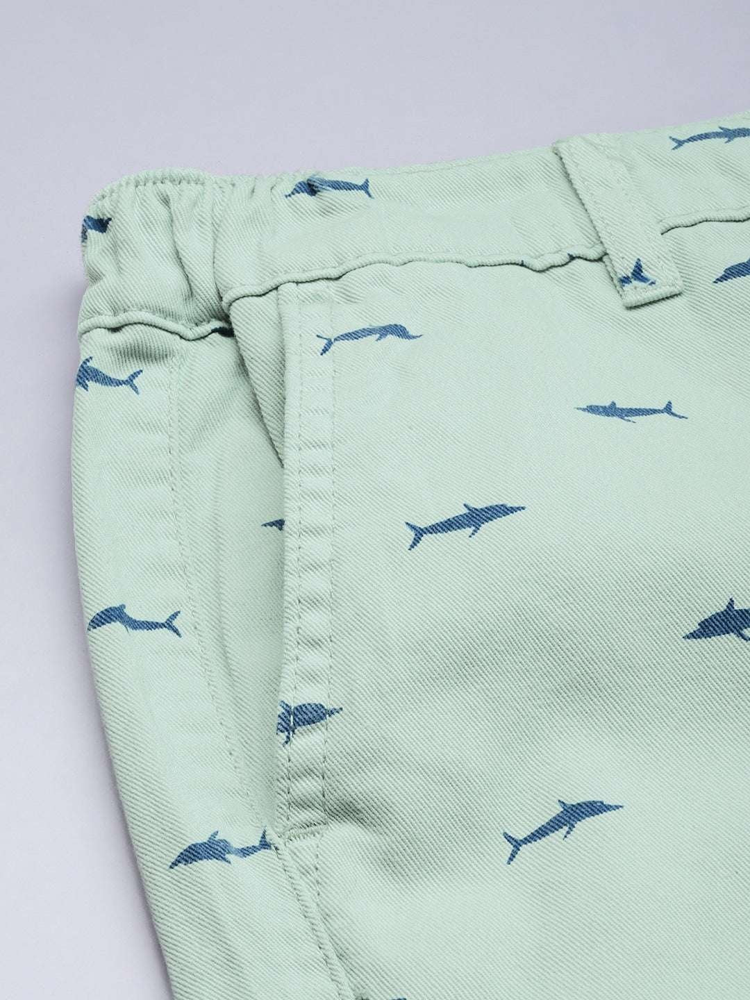 Men's Green Slim Fit Printed Casual Shorts