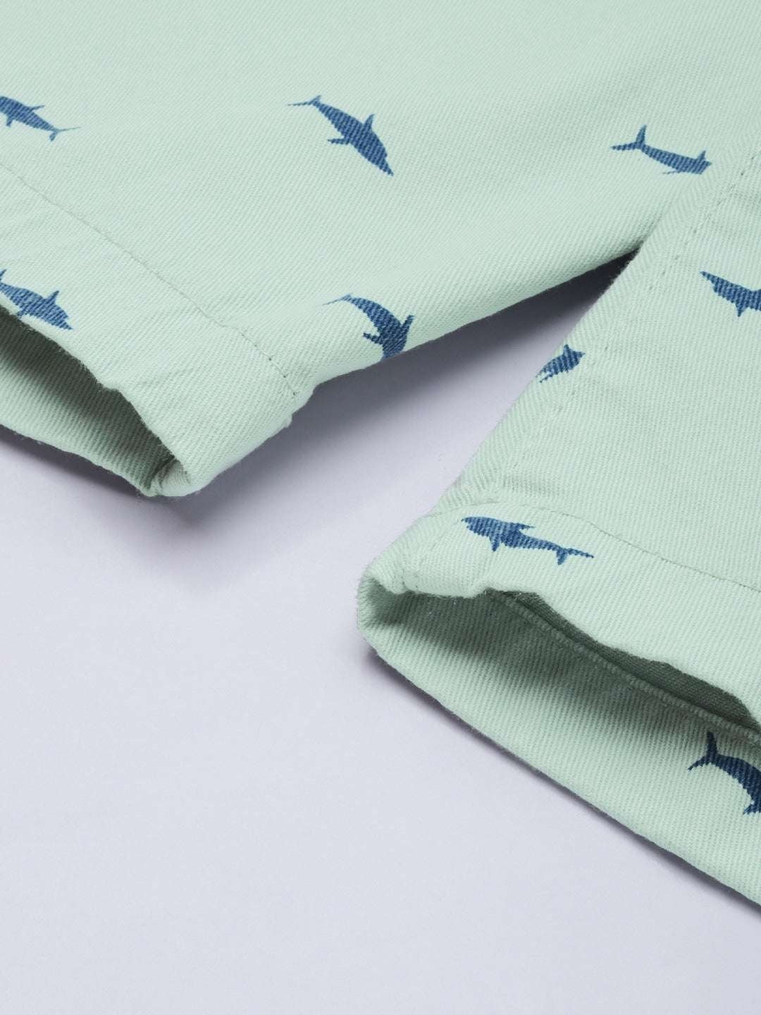 Men's Green Slim Fit Printed Casual Shorts